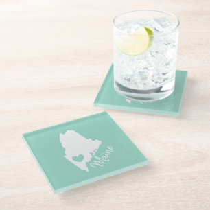 Posavasos De Vidrio Mapa del estado de Maine ama a casa
