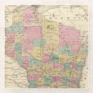 Posavasos De Vidrio Mapa del estado de Wisconsin