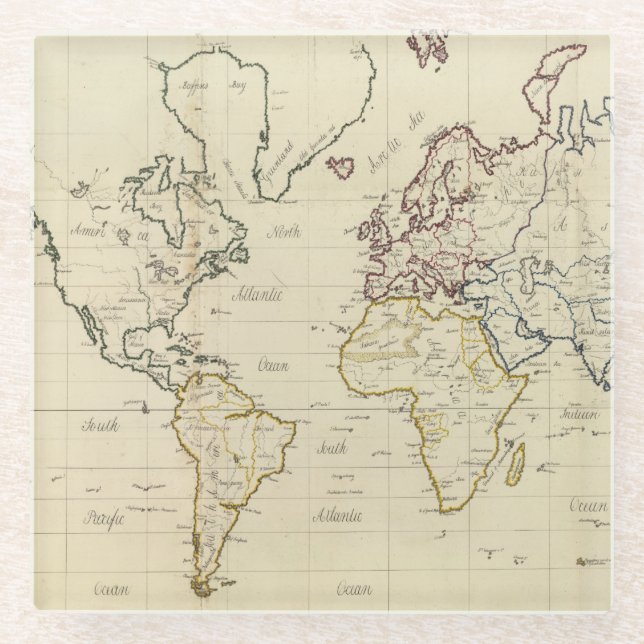 Posavasos De Vidrio Mapa del mundo (Anverso)