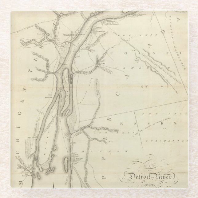 Posavasos De Vidrio Mapa del río Detroit (Anverso)