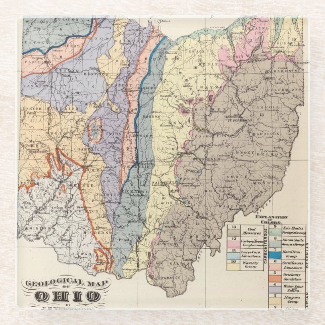 Posavasos De Vidrio Mapa geológico de Ohio (Anverso)