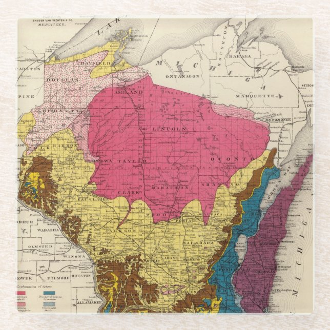 Posavasos De Vidrio Mapa geológico de Wisconsin (Anverso)