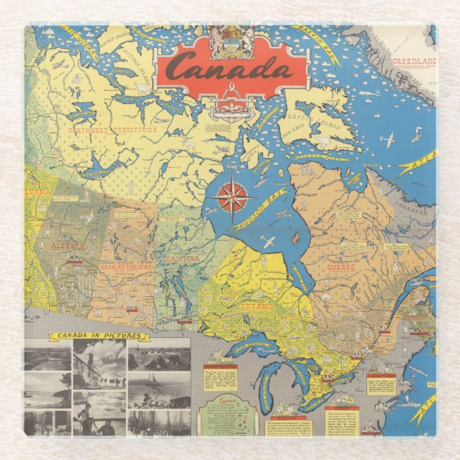 Posavasos De Vidrio Mapa ilustrado de Canadá - señales (Anverso)