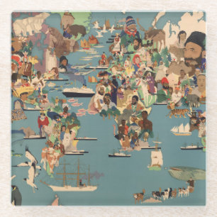 Posavasos De Vidrio Mapa ilustrado del mundo