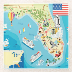 Posavasos De Vidrio Mapa lindo de la Florida de los niños