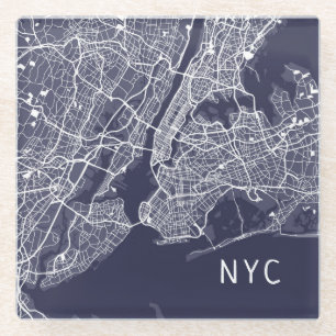 Posavasos De Vidrio Mapa moderno de la ciudad de Nueva York  NYC  Azul