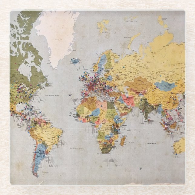 Posavasos De Vidrio mapa mundial (Anverso)
