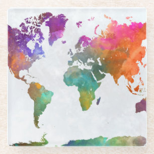 Posavasos De Vidrio Mapa Mundial de Acuarela