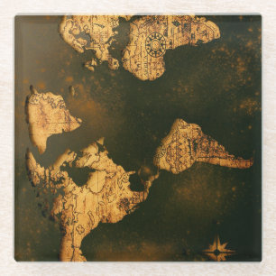 Posavasos De Vidrio Mapa Mundial Vintage Arte de Cartografía Antigua