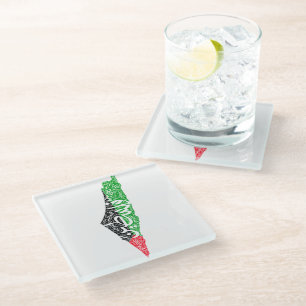 Posavasos De Vidrio Mapa y bandera de Palestina libre ف ن س ط