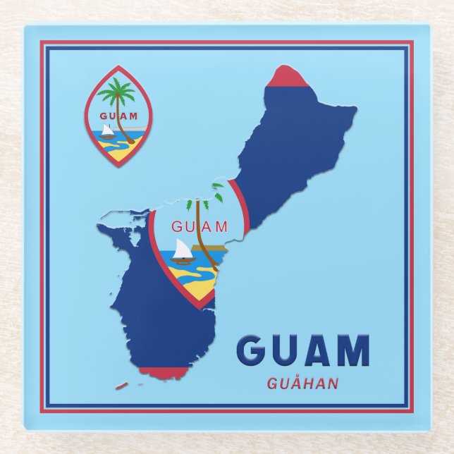 Posavasos De Vidrio Mapa y sello de la bandera de Guam (Anverso)