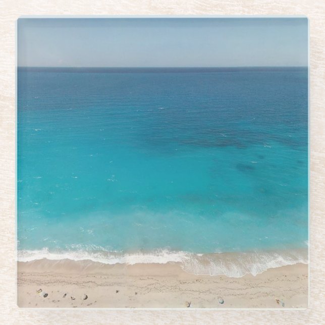 Posavasos De Vidrio Mar azul del Caribe y costa moderna (Anverso)