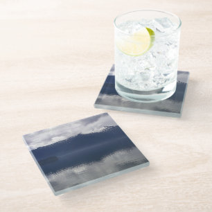Posavasos De Vidrio Mar de Alaska brumoso en tonos azules