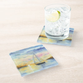 Posavasos De Vidrio Mar en la puesta del sol