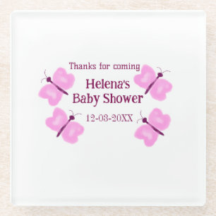 Posavasos De Vidrio Mara butterfly Baby shower acuarela agregar nombre