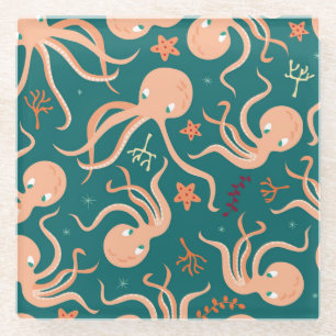 Posavasos De Vidrio Maravillas Subacuáticas: Baile Starfish Octopus