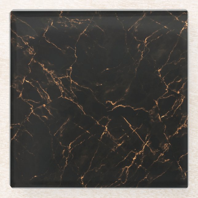 Posavasos De Vidrio Marble negro de lujo: Textura elegante (Anverso)