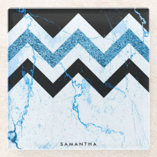 Posavasos De Vidrio Marble y Purpurina Chevron