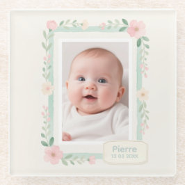 Posavasos De Vidrio Marco de Foto Vacío Floral Acuarela Pastel