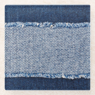 Posavasos De Vidrio Marco de jeans azules de denim con bordes.