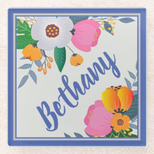 Posavasos De Vidrio Marco floral de bonito personalizado