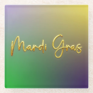 Posavasos De Vidrio Mardi Gras Amarillo, Púrpura, Verde