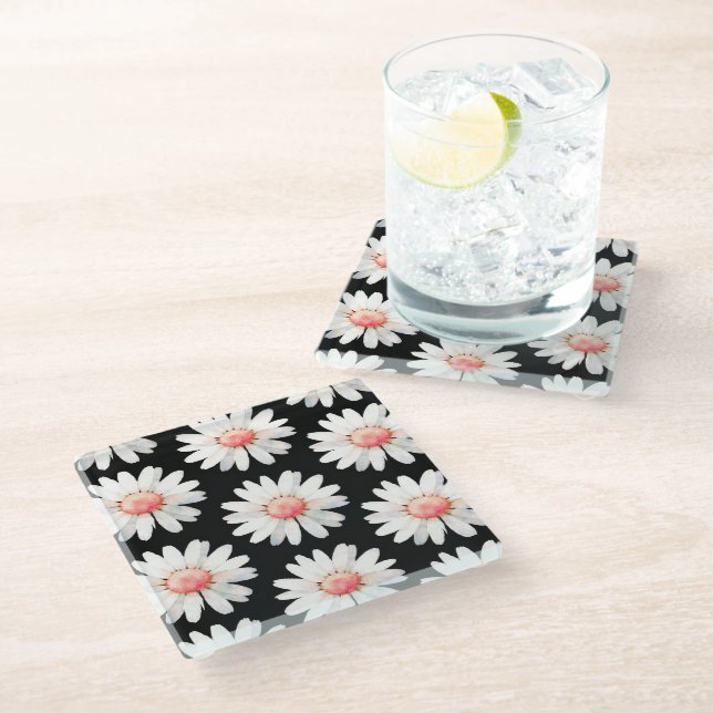 Posavasos De Vidrio Margaritas de punto rojo (Angular)