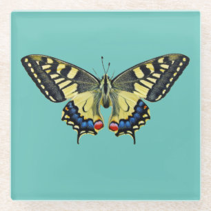 Posavasos De Vidrio Mariposa amarilla y negra