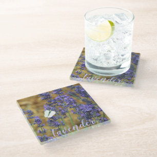 Posavasos De Vidrio Mariposa Blanca en Lavender Floral