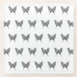 Posavasos De Vidrio Mariposa cebra de tinta negra y blanca Patrón de d