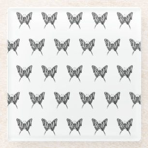 Posavasos De Vidrio Mariposa cebra de tinta negra y blanca Patrón de d