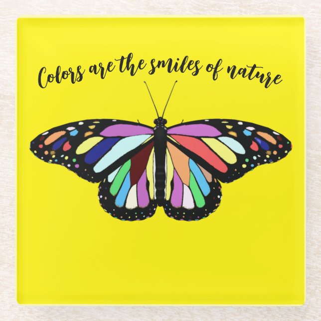 Posavasos De Vidrio mariposa colorida  (Anverso)