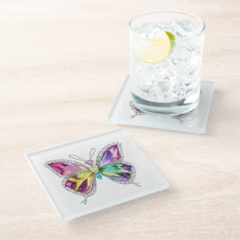 Posavasos De Vidrio Mariposa de cristal de arcoiris encalada