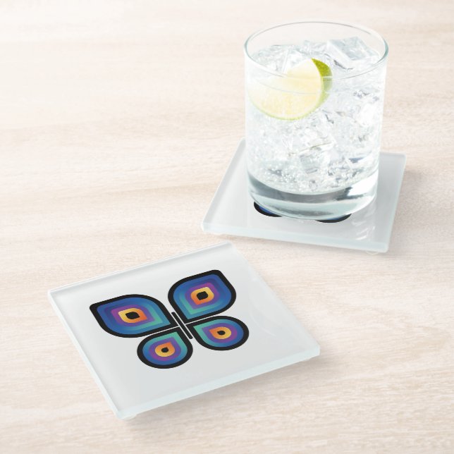 Posavasos De Vidrio Mariposa de la llama del pavo real (Angular)