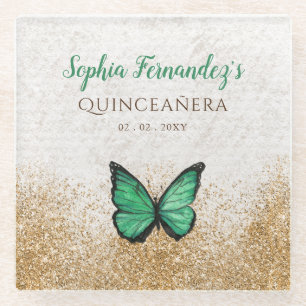 Posavasos De Vidrio Mariposa de oro verde esmeralda de cosecha rusa