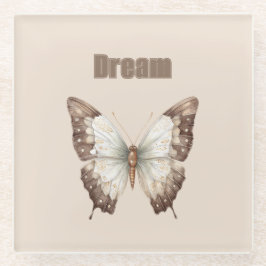 Posavasos De Vidrio Mariposa de Sueño Marrón Blanco