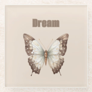 Posavasos De Vidrio Mariposa de Sueño Marrón Blanco