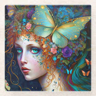Posavasos De Vidrio Mariposa Fairy Elf Lady Fantasy Art
