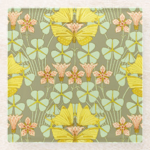 Posavasos De Vidrio Mariposa Floral Botánico Colorido