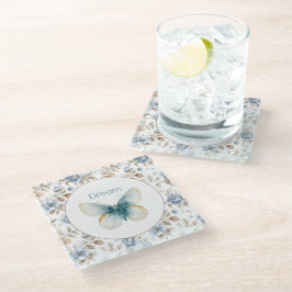 Posavasos De Vidrio Mariposa Flores Marrón Beige Crema Azul