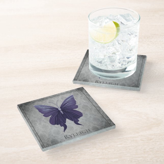 Posavasos De Vidrio Mariposa gaseada morada (Angular)