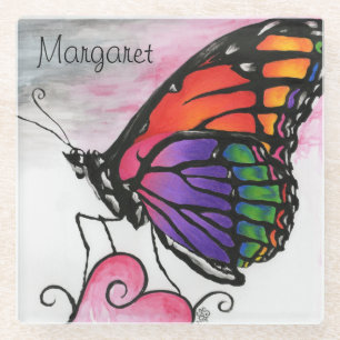 Posavasos De Vidrio Mariposa Monarca Arcoíris Arte de Fantasía Origina