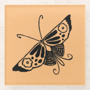 Posavasos De Vidrio Mariposa negra del art déco - fondo adaptable