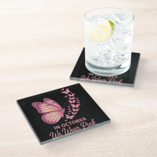Posavasos De Vidrio mariposa pecho rosa en octubre