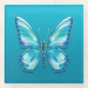 Posavasos De Vidrio Mariposa turquesa