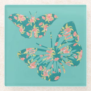 Posavasos De Vidrio Mariposas florales de bonito
