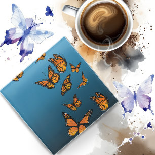 Posavasos De Vidrio Mariposas monarca azul Ombre