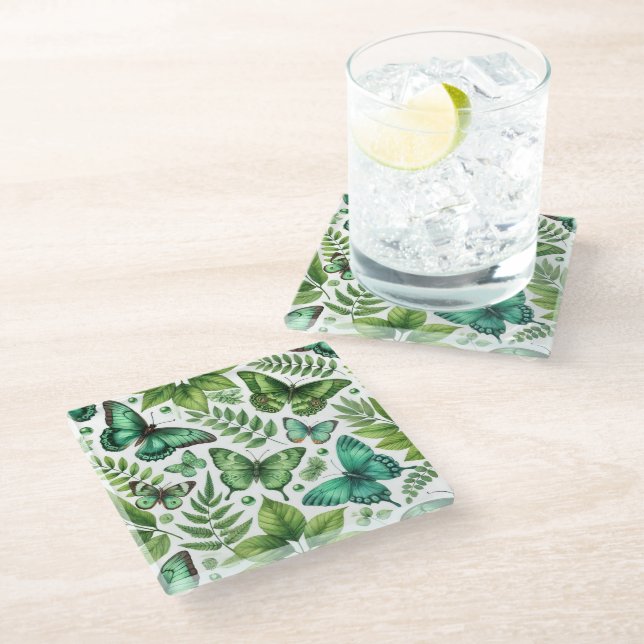 Posavasos De Vidrio Mariposas Verde-Azuladas (Angular)