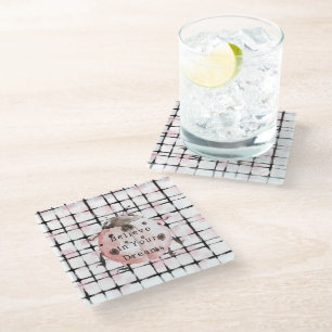 Posavasos De Vidrio Mariquita de rayas negras y rosadas