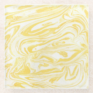 Posavasos De Vidrio Mármol amarillo elegante: Textura de mano